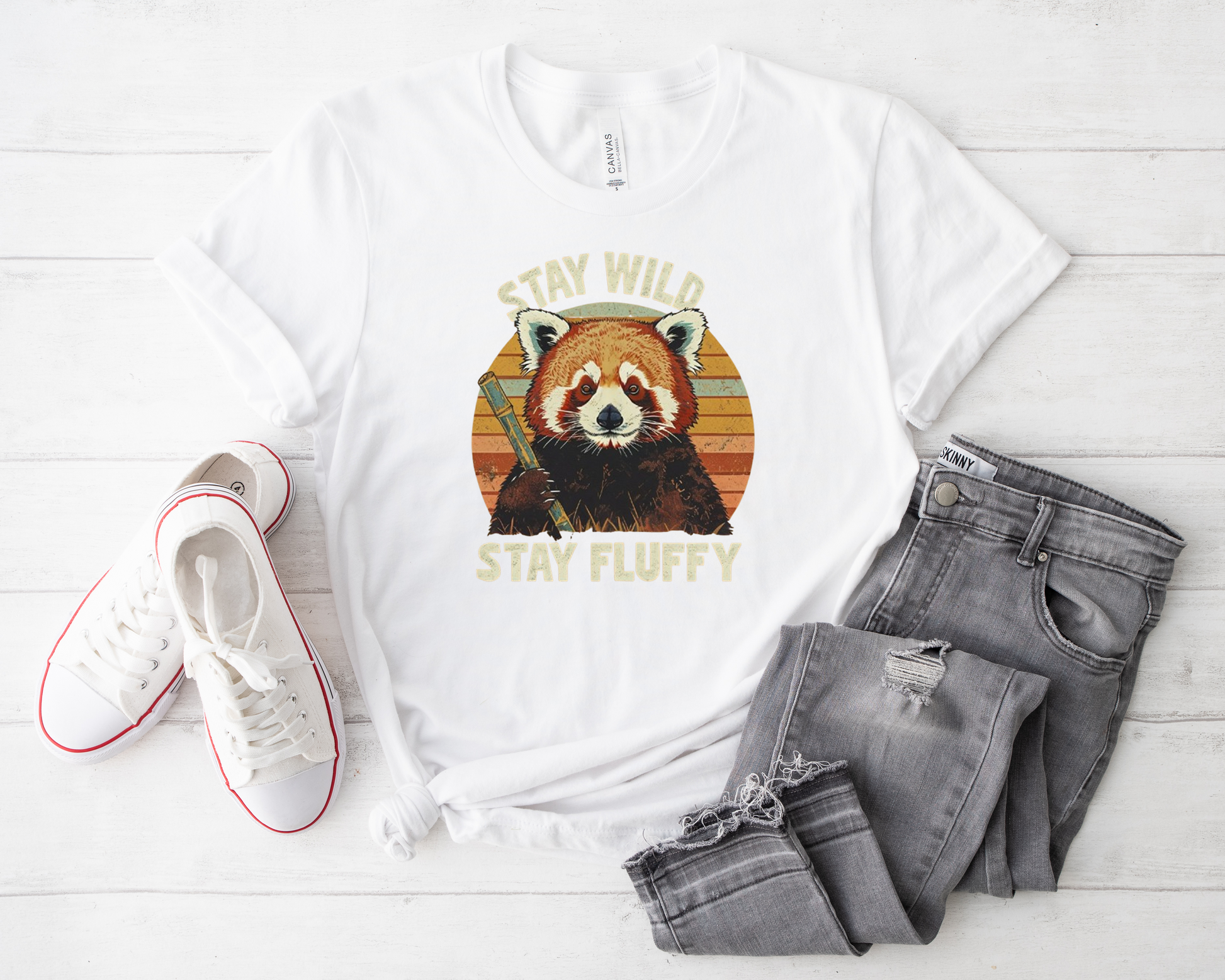 Stay Wild Stay Fluffy, Retro Red Panda T-Shirt, Vintage Sunset Design, Cute PanRed Panda T-ShirtFluffy Animal Shirt, da Shirt.