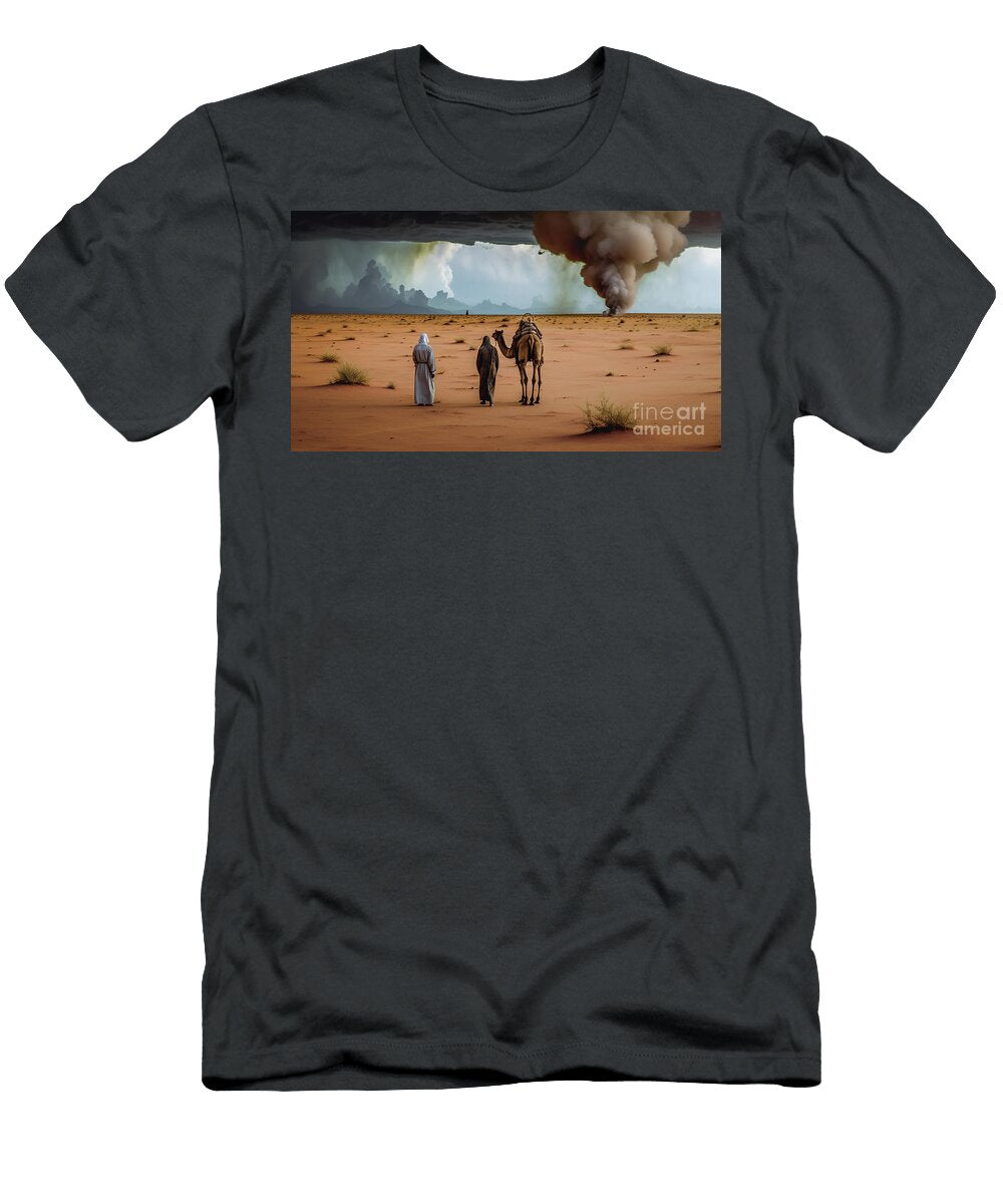 Camel in Desert Dramatic Sunset Approaching By Asar Studios Celestial Images T-Shirt