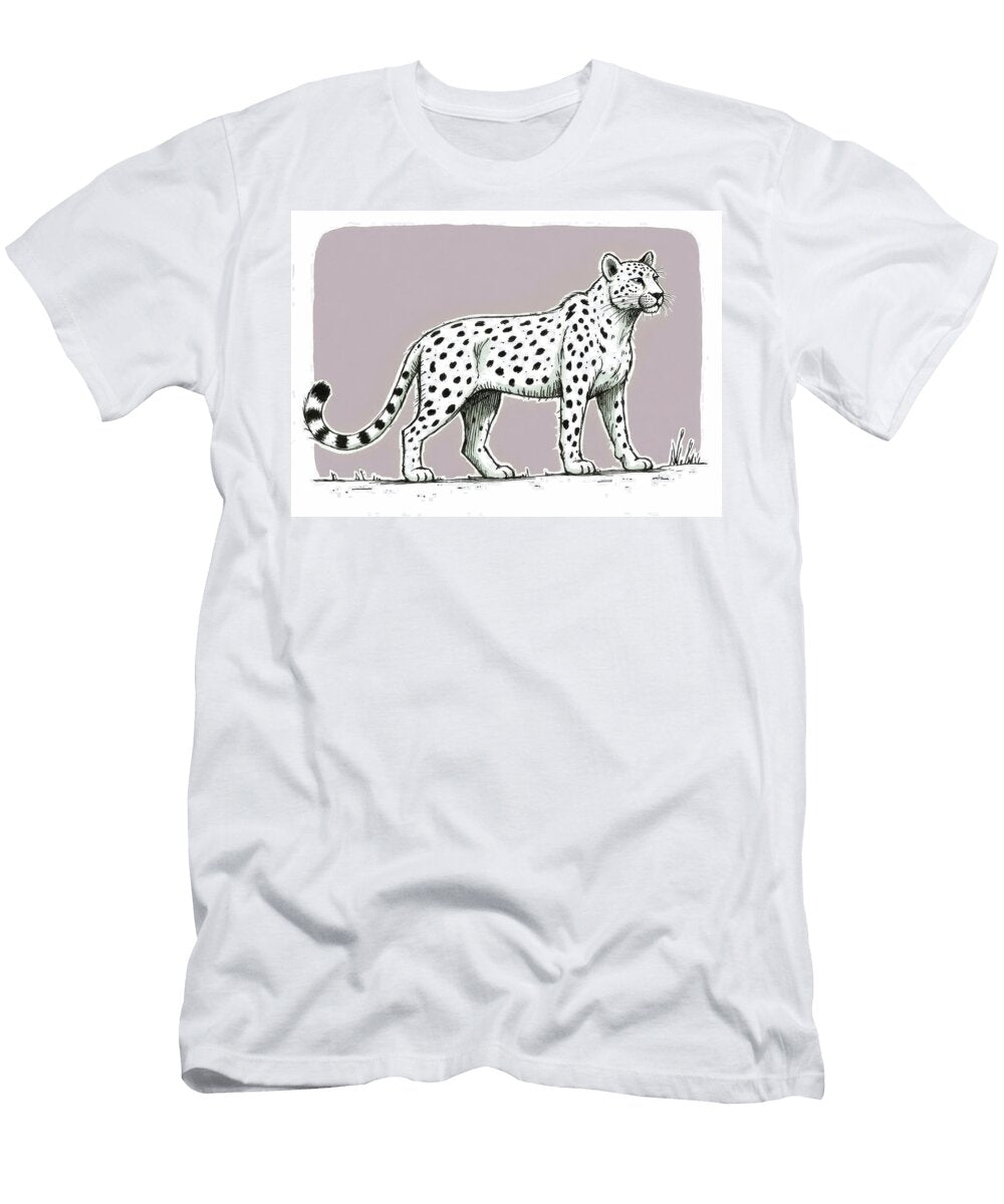Cartoon Cheetah with Black Spots Poses Sideways on a Grassland Wall Art Prints T-Shirt