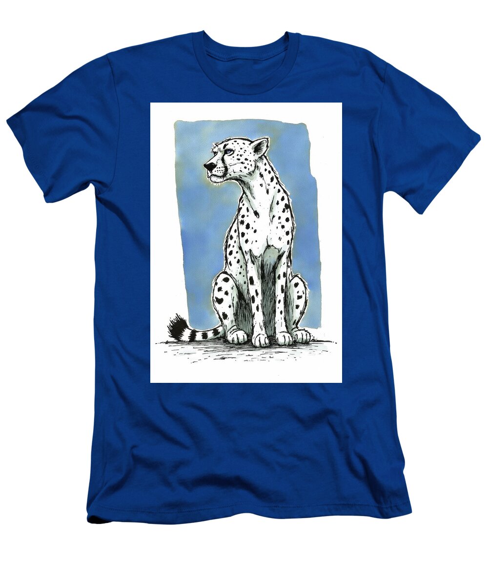 Illustration of a Cheetah with Black Spots Sitting Upright Wall Art Prints T-Shirt