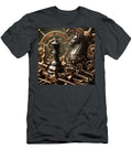 Steampunk Mechanical Chess King and Knight with Brass Gears and Clockwork Pistons Talha Khan T-Shirt
