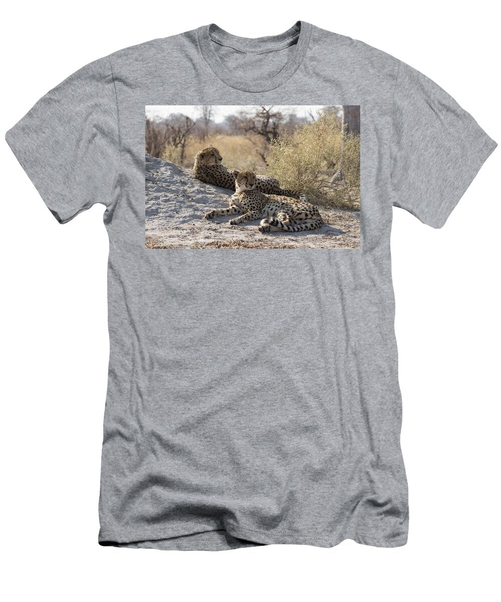 Two Cheetah Brothers Resting Near Termite Mound Alert Kristel Richard Natureplcom T-Shirt